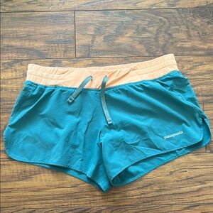 Patagonia Blue and Orange Athletic Shorts with Drawstring